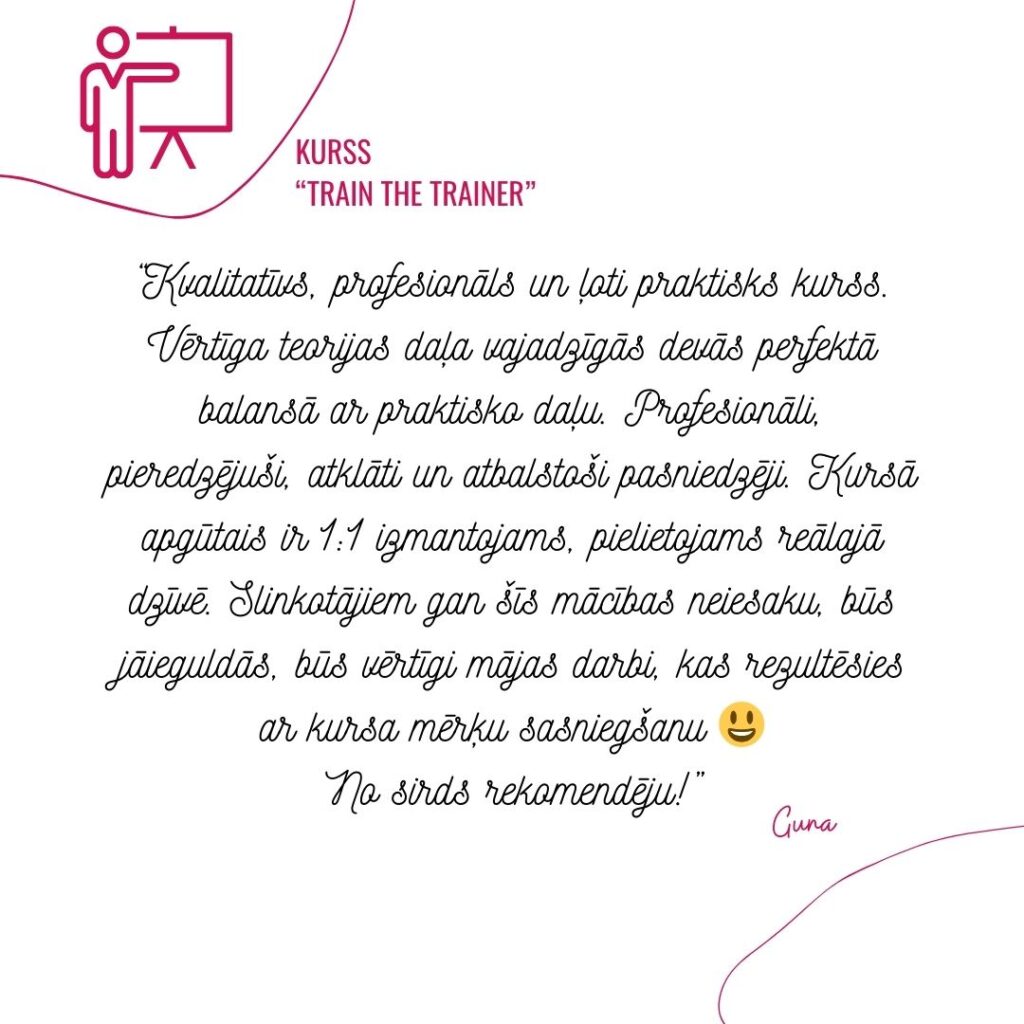 Atsauksmes "Train the Trainer" kursam